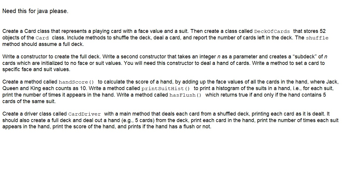 Need this for java please. Create a Card class that | Chegg.com