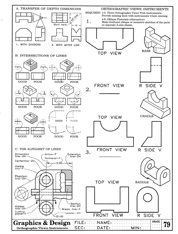 Solved A. TRANSFER OF DEPTH DIMENIONS ORTHOGRAPHIC VIEWS: | Chegg.com