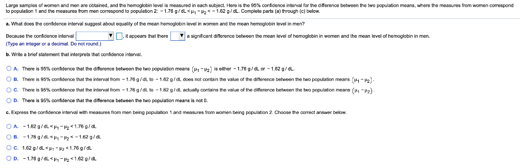 Solved Large samples of women and men are obtained, and the | Chegg.com