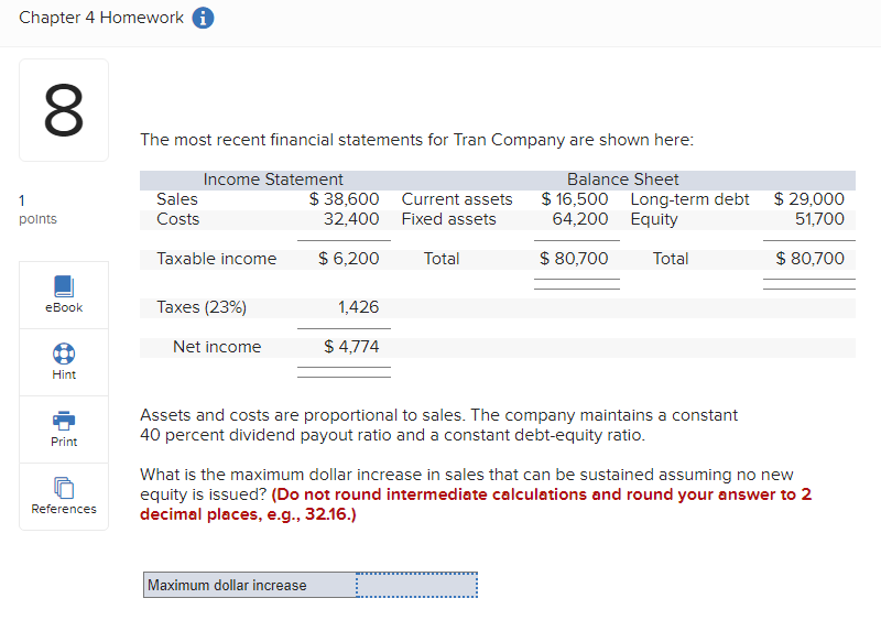 Solved Chapter 4 Homework i 8 The most recent financial