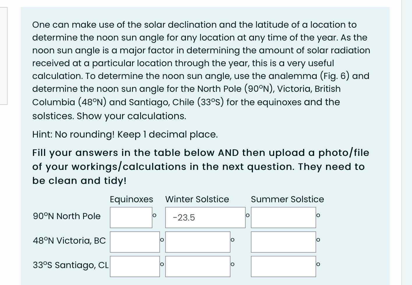 Solved One can make use of the solar declination and the | Chegg.com