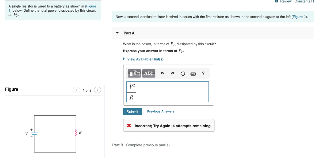 Solved Review Constants A single resistor is wired to a