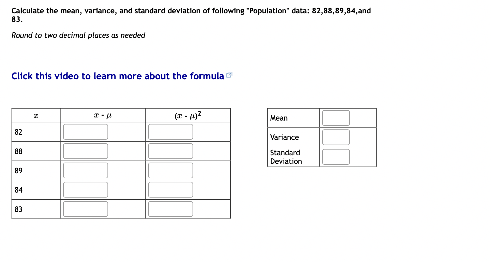 Solved Calculate the mean, variance, and standard deviation | Chegg.com
