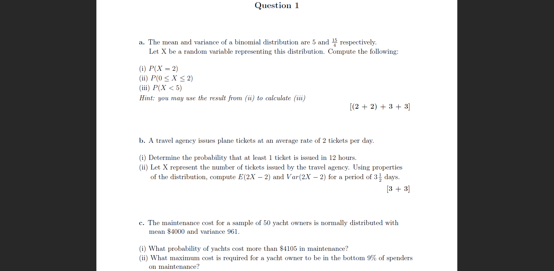 Solved Question 1 A The Mean And Variance Of A Binomial Chegg Com