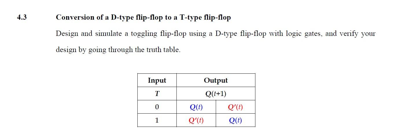 Solved 4.3 Conversion Of A D-type Flip-flop To A T-type | Chegg.com