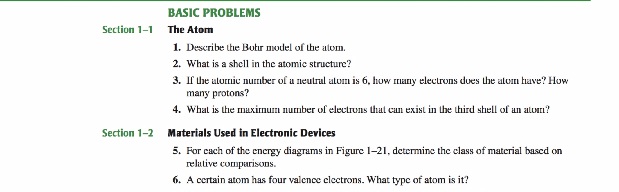 Solved Section 1-1 BASIC PROBLEMS The Atom 1. Describe the | Chegg.com