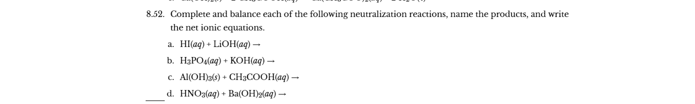 Solved 8.52. Complete and balance each of the following | Chegg.com