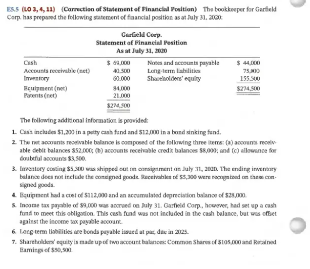 Solved E5.5 (LO 3, 4, 11) (Correction of Statement of