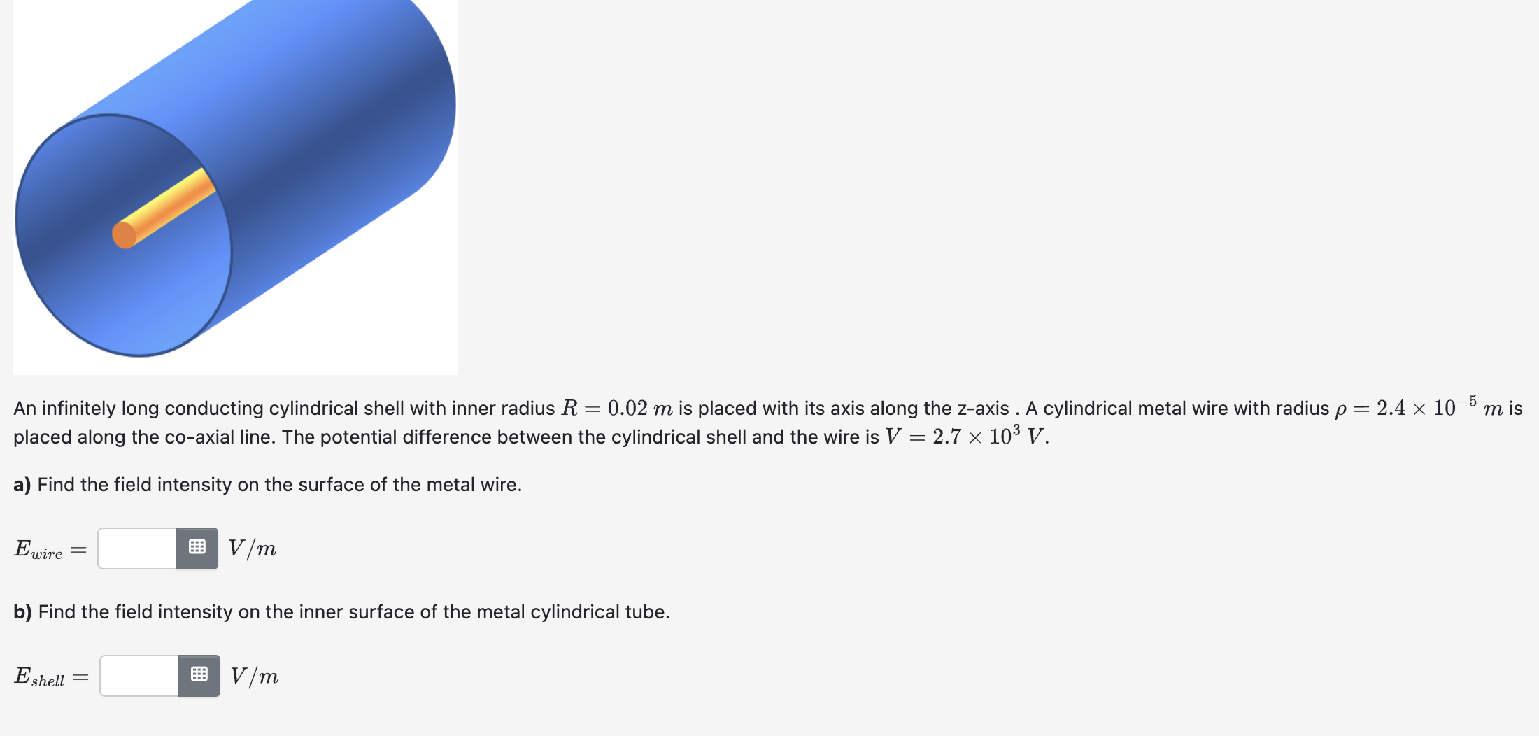 Solved An Infinitely Long Conducting Cylindrical Shell With | Chegg.com