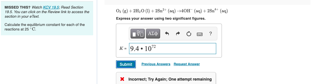 Solved Calculate The Equilibrium Constant For Each Of The