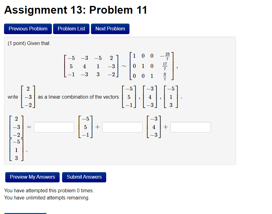 Solved Assignment 13: Problem 11 Previous Problem Problem | Chegg.com