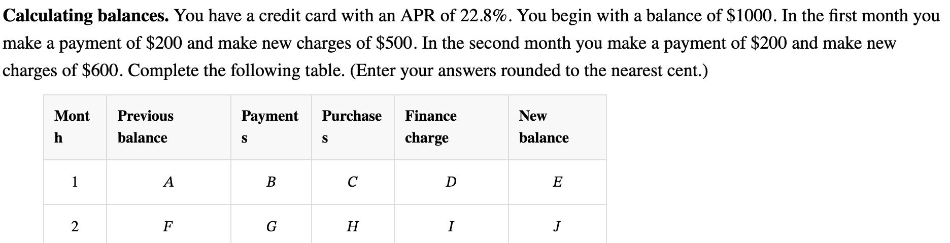 Solved Calculating Balances. You Have A Credit Card With An | Chegg.com