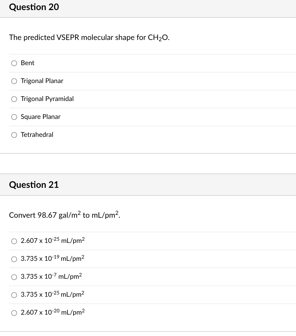 Solved Question 20 The Predicted VSEPR Molecular Shape For | Chegg.com