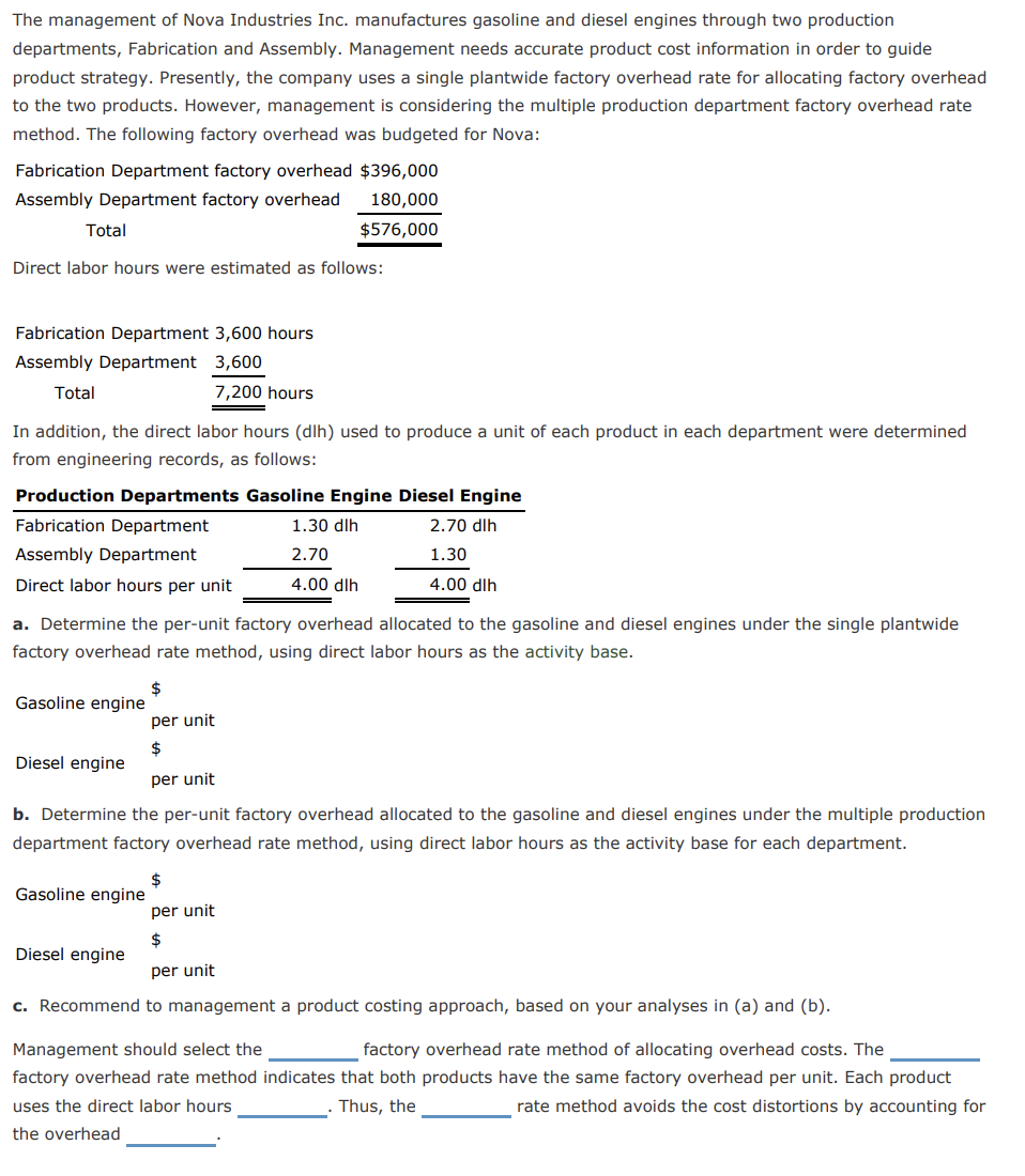 Solved The Management Of Nova Industries Inc. Manufactures | Chegg.com