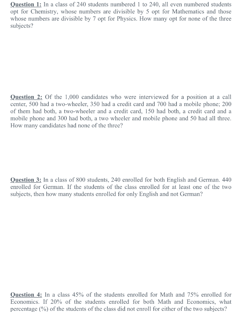 Solved Question 1: In a class of 240 students numbered 1 to | Chegg.com