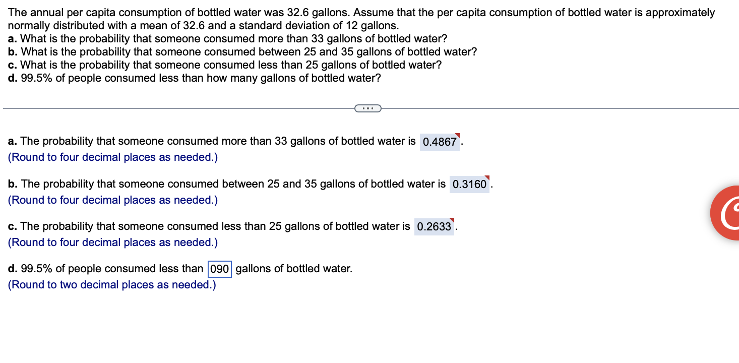 Solved The annual per capita consumption of bottled water