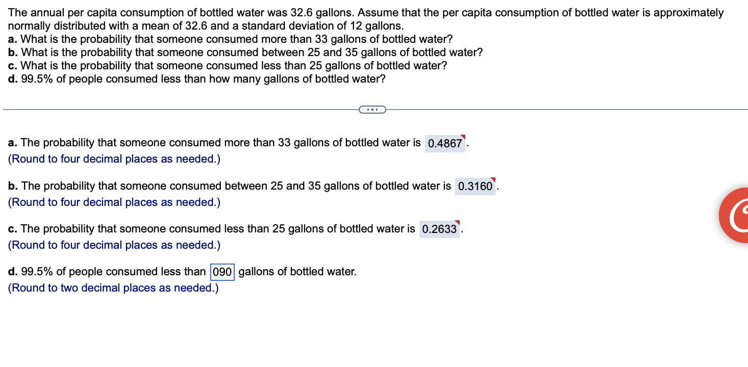 Solved The Annual Per Capita Consumption Of Bottled Water | Chegg.com