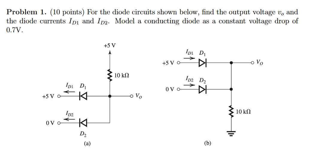 Solved Problem 1. (10 points) For the diode circuits shown | Chegg.com