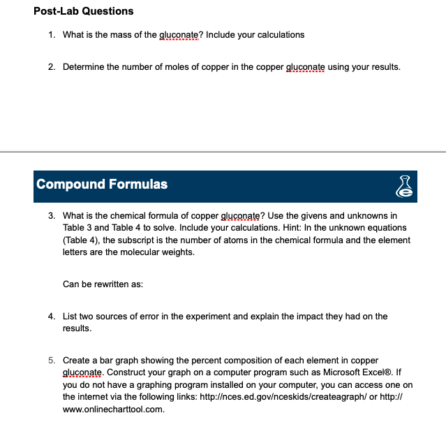 Solved Compound Formulas EXPERIMENT 1 DETERMINING THE