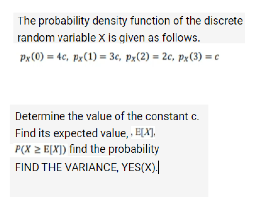 Solved The probability density function of the discrete | Chegg.com