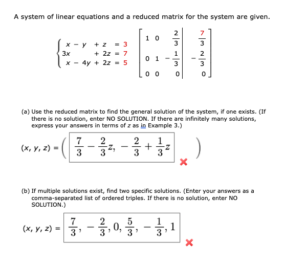 Solved A system of linear equations and a reduced matrix for | Chegg.com