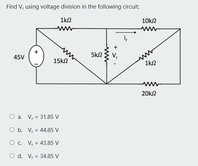 Solved Find V, using voltage division in the following | Chegg.com