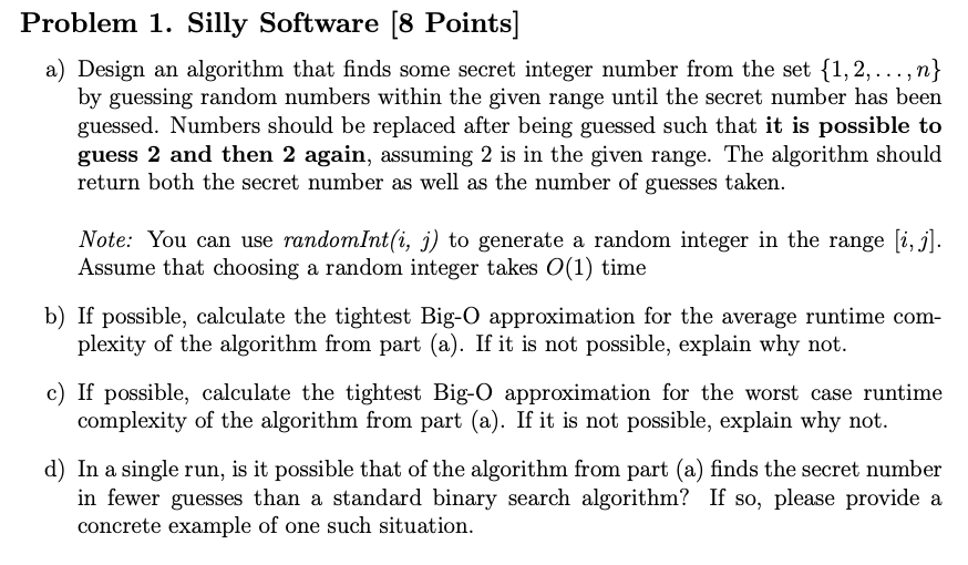 Problem 1. Silly Software [8 Points] a) Design an | Chegg.com