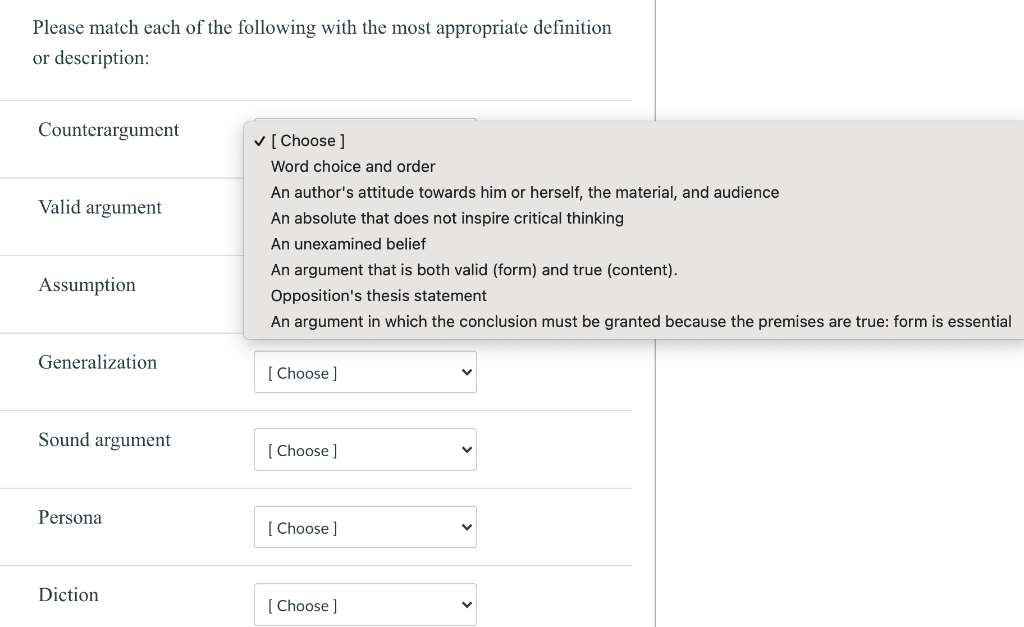 Solved Please match each of the following with the most | Chegg.com