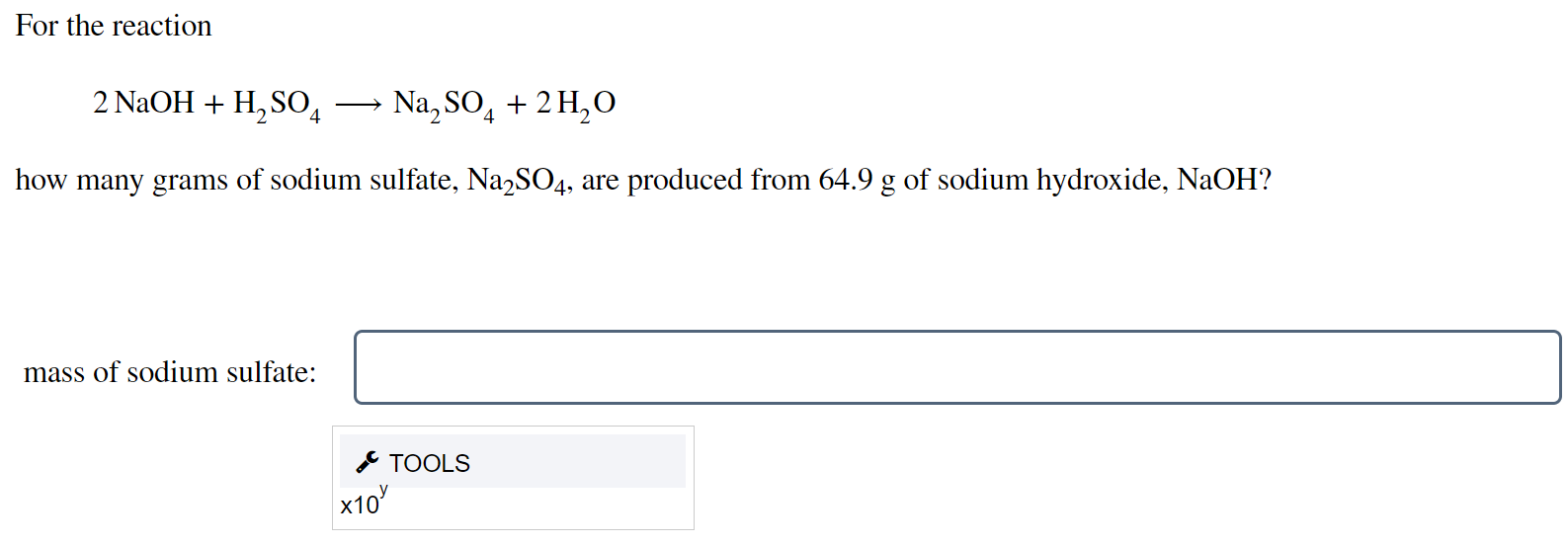 Solved For the reaction 2 NaOH + H2SO4 Na, SO4 + 2 H20 how | Chegg.com