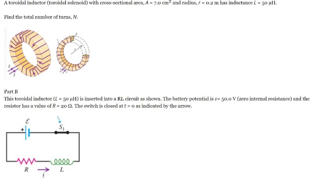 Solved A toroidal inductor (toroidal solenoid) with