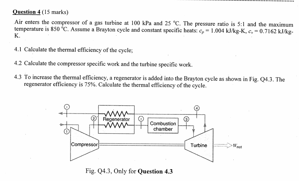 Solved Question 4 (15 marks) .Air enters the compressor of a