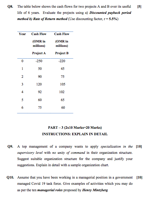 Solved 151 Q8. The table below shows the cash flows for two | Chegg.com