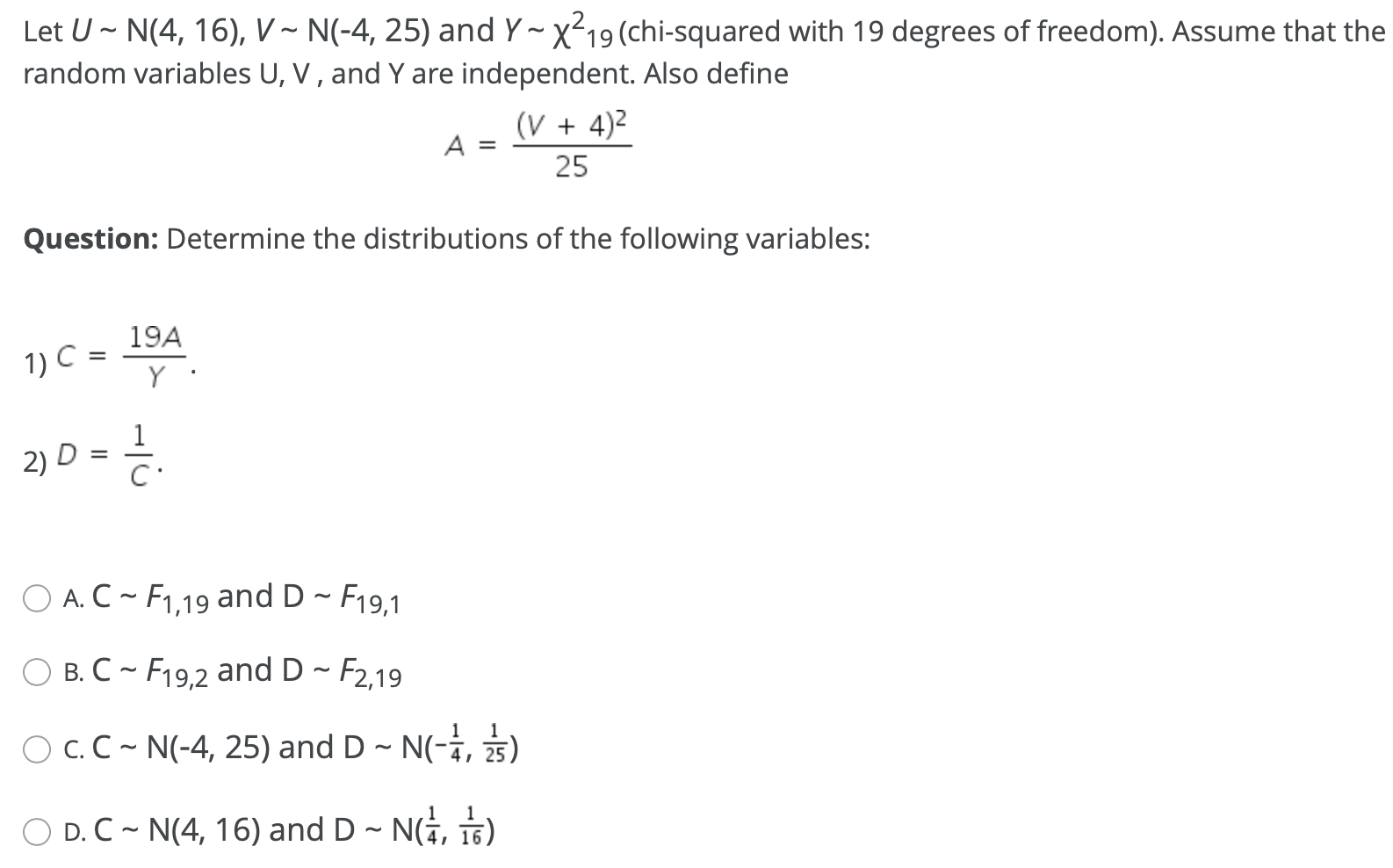 Solved Let U N 4 16 V N 4 25 And Y X 19 Chi Squa Chegg Com