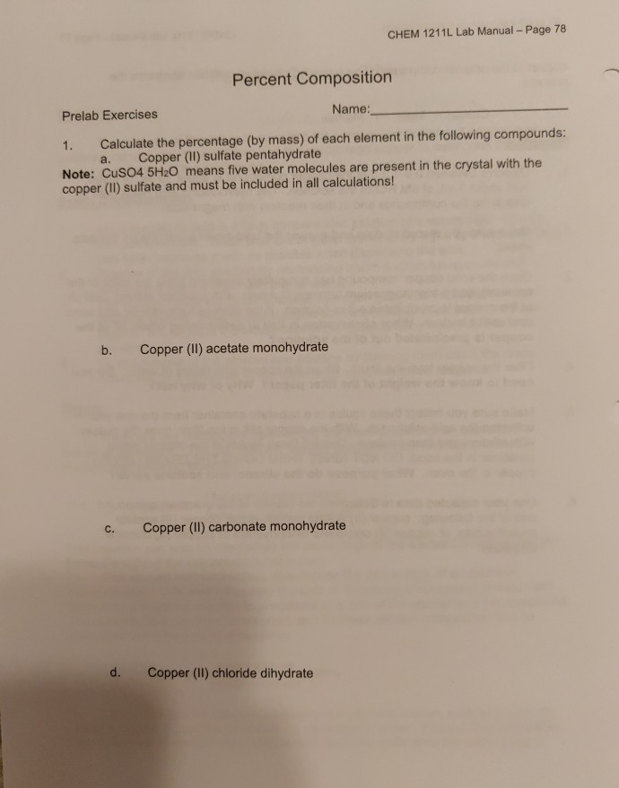 Solved CHEM 1211L Lab Manual -Page 78 Percent Composition | Chegg.com