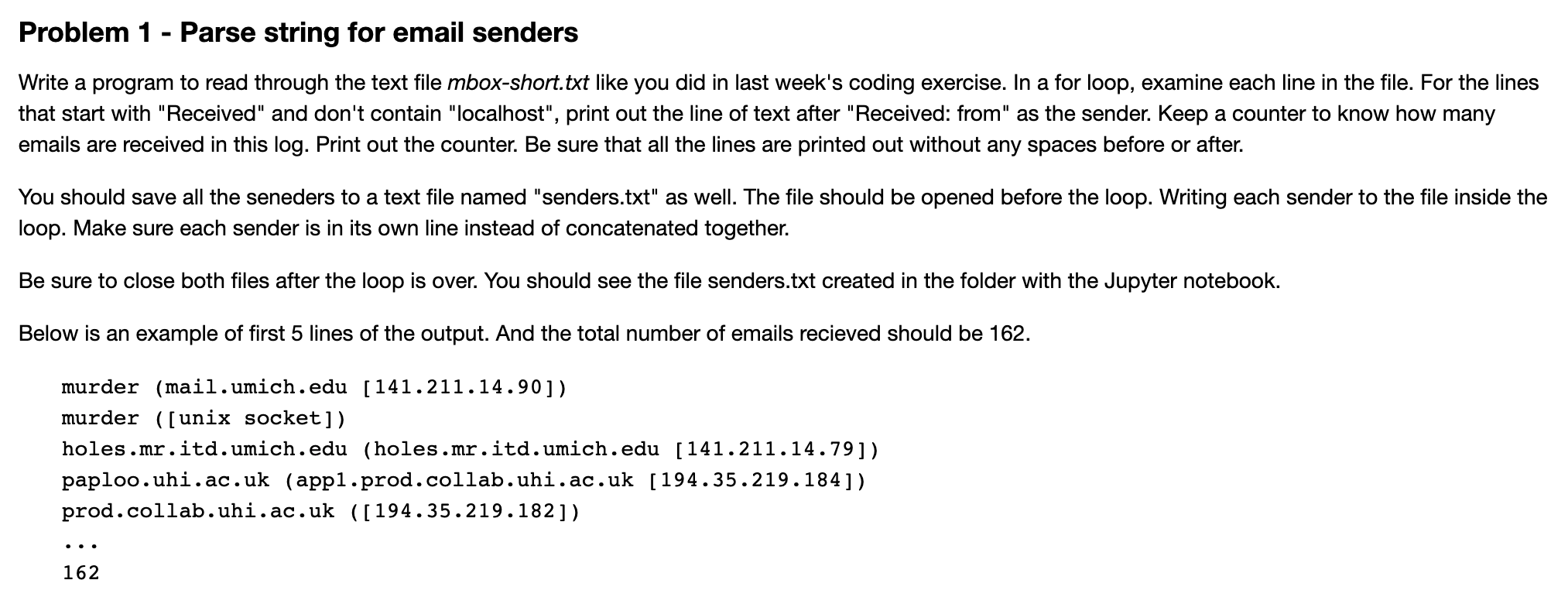 Problem 1 - Parse string for email senders Write a | Chegg.com