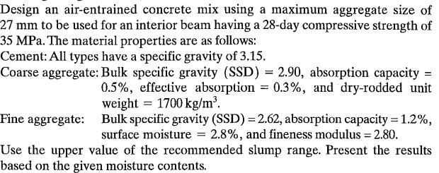 Solved Design an air-entrained concrete mix using a maximum | Chegg.com