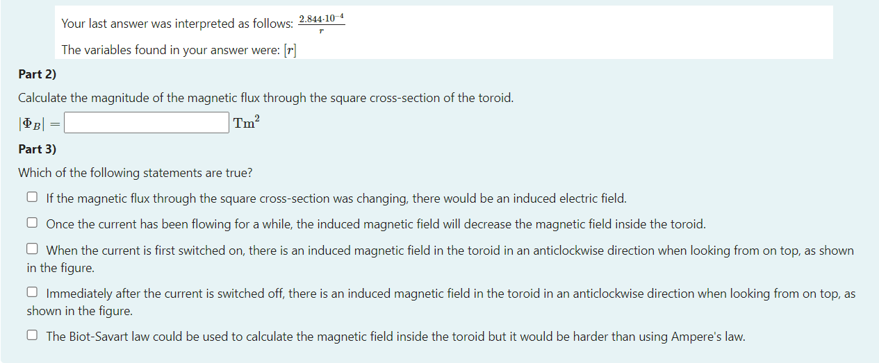 Your last answer was interpreted as follows: \( \frac{2.844 \cdot 10^{-4}}{r} \)
The variables found in your answer were: \(