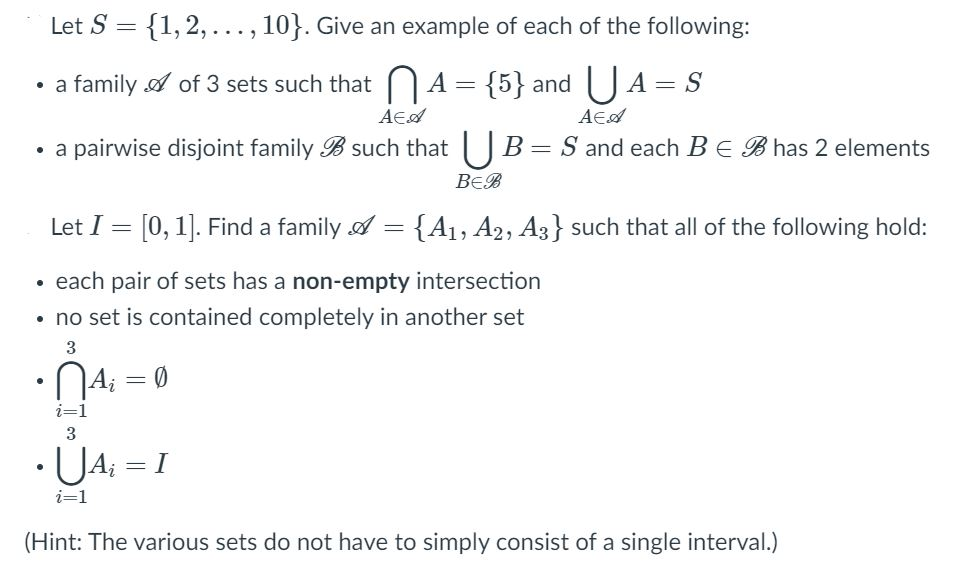 Solved Let S {1, 2, ..., 10}. Give an example of each of the | Chegg.com
