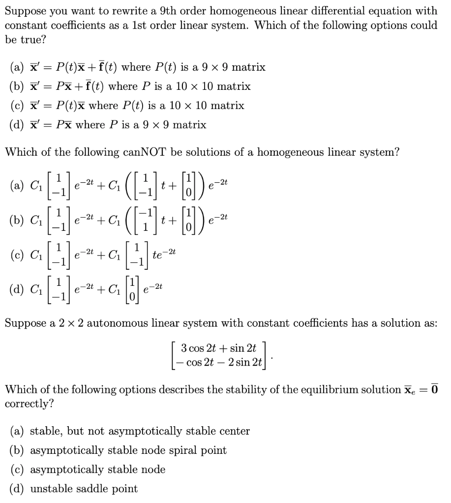 Solved Hello Can You Answer The Following Differential E Chegg Com