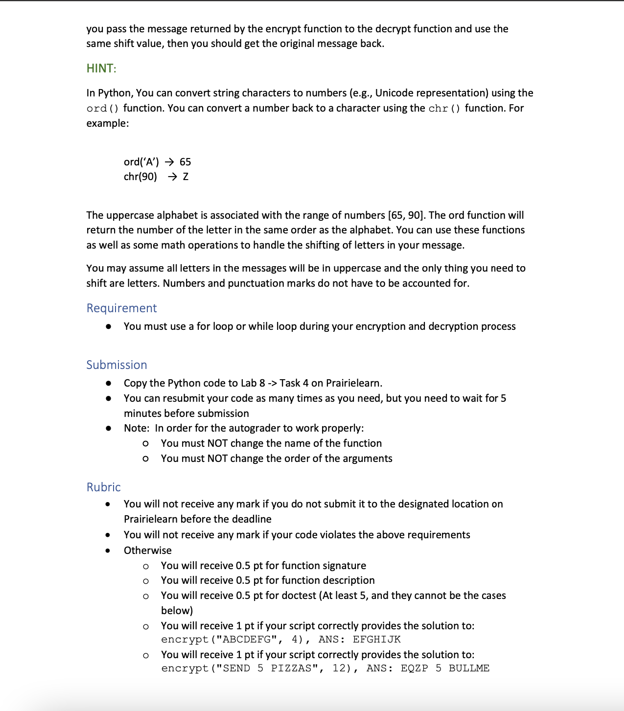 Task 4: Implementation (10 pts) In cryptography, a | Chegg.com image.