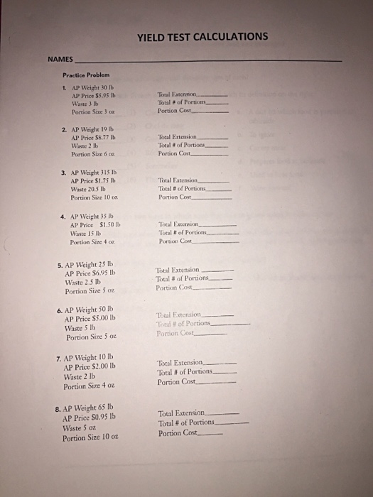 Solved YIELD TEST CALCULATIONS NAMES Practice Problem 1. AP | Chegg.com