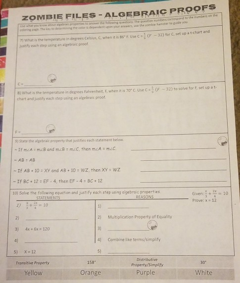 Algebraic Proofs Worksheet With Answers