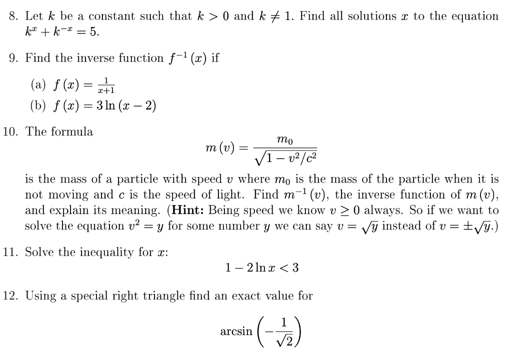 Solved 8. Let k be a constant such that k > 0 and k + 1. | Chegg.com