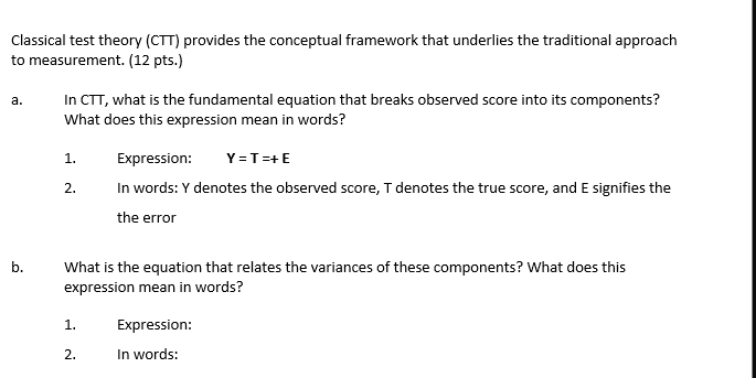 Solved Classical Test Theory (CTT) Provides The Conceptual | Chegg.com