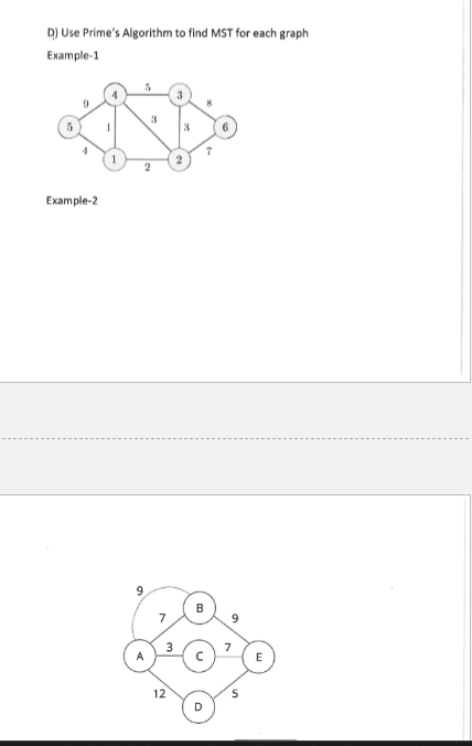 Solved D) ﻿Use Prime's Algorithm to find MST for each | Chegg.com