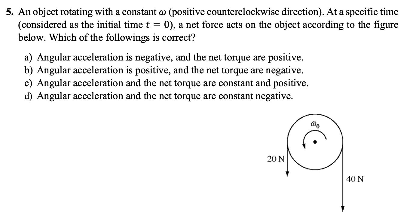 Solved 5. An object rotating with a constant w (positive | Chegg.com