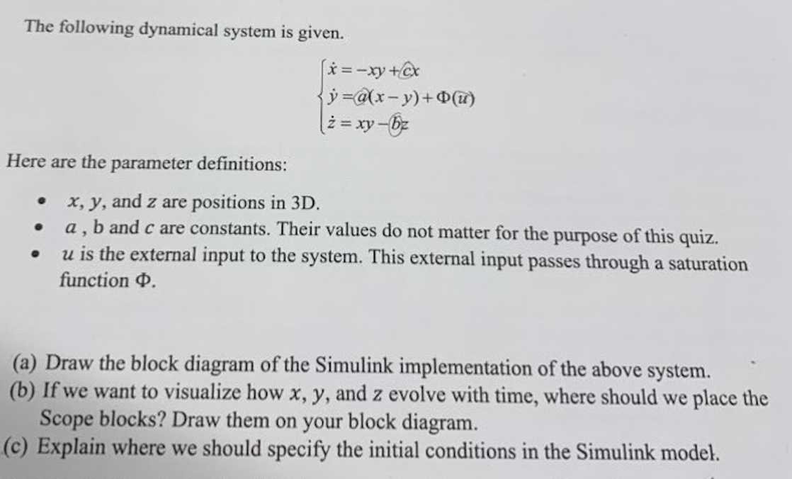 Solved The Following Dynamical System Is Given. | Chegg.com