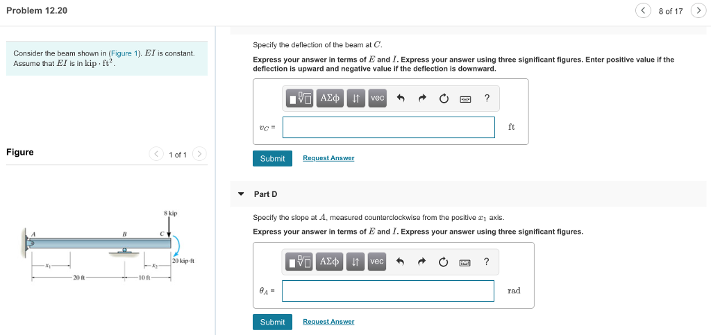 Solved Problem 12.20 8 of 17> Specify the deflection of the | Chegg.com