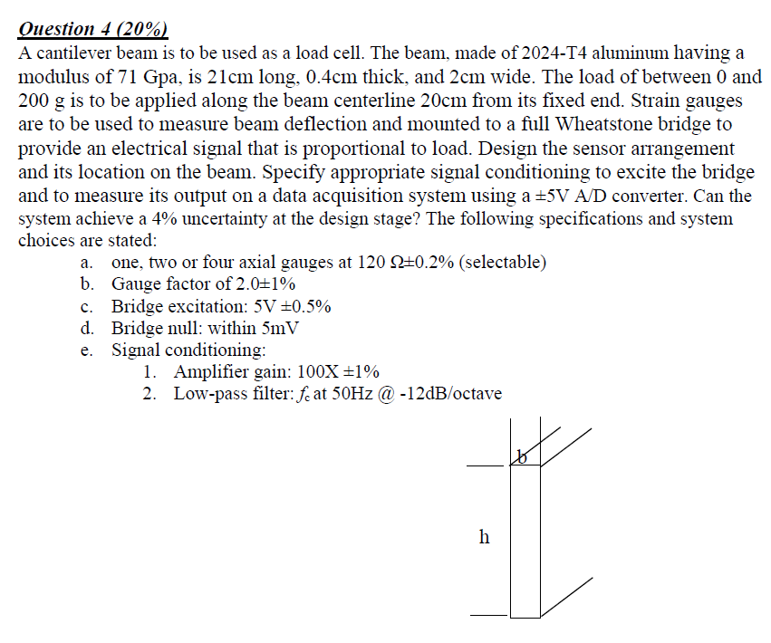 [Solved] Question 4 (20) A cantilever beam is to be used