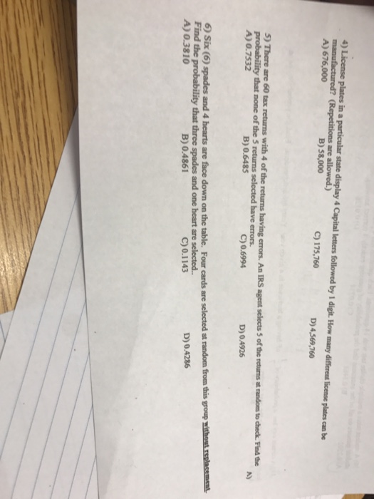 Solved 4) License plates in a particular state display 4